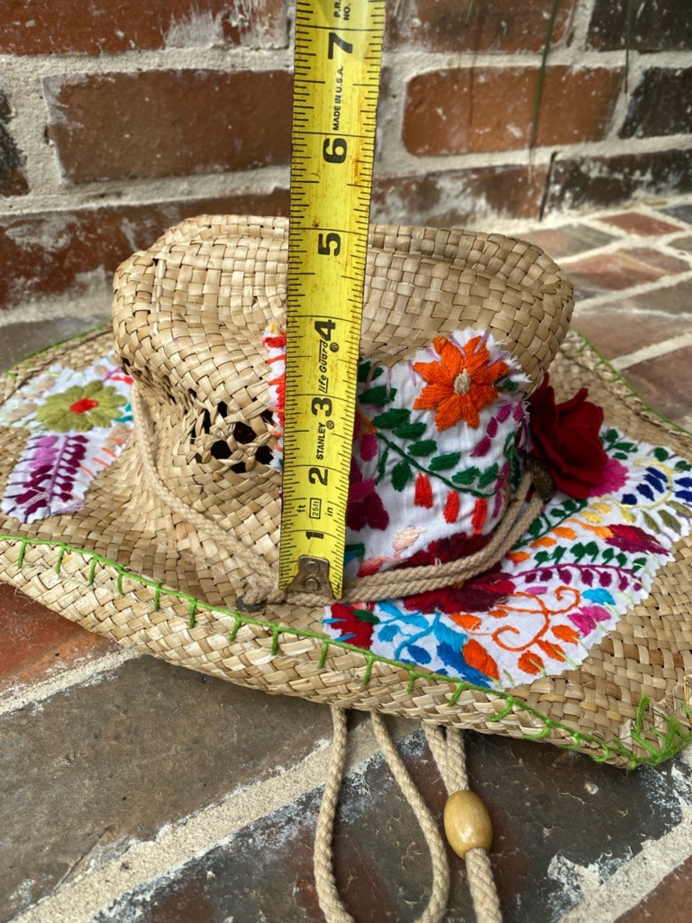 Gaudy Chic Straw Cowboy Hat embellished with Mexican dress Embroidery - Picture 14 of 15